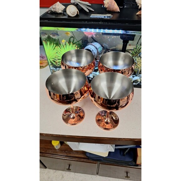 Set of 4‎ Copper-Colored Decorative Coupe Champagne Cups Stainless - Picture 9 of 10